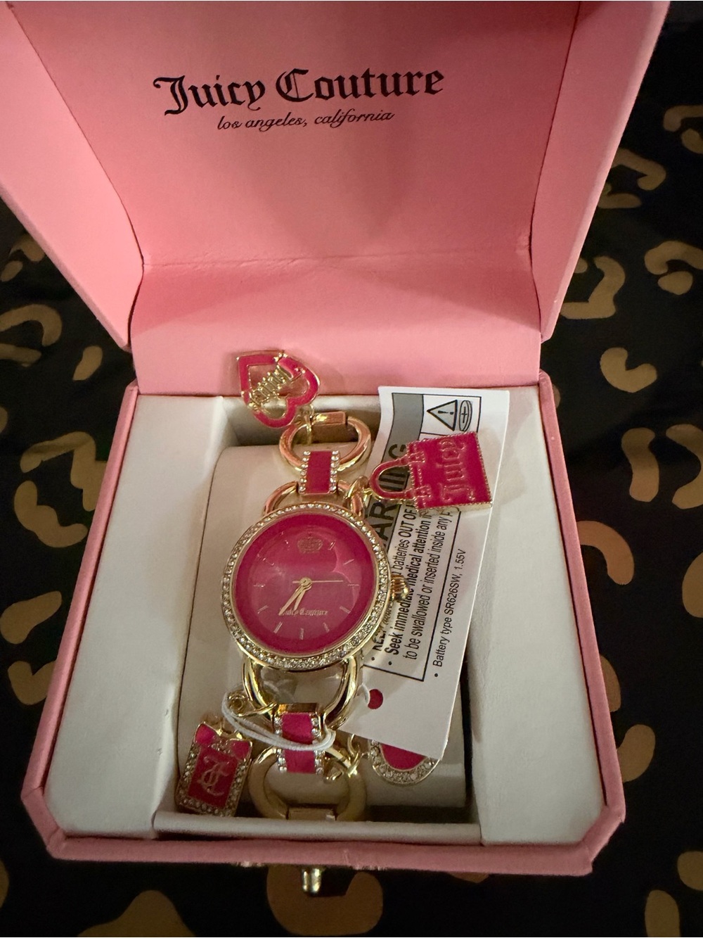 Juicy Couture Gold-Tone Watch with Hot Pink Dial and Charms